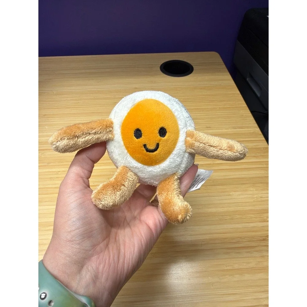 Cute‎ Smiling Fried Egg Plush Small Round Stuffed Toy White Yellow 4